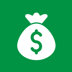 White money bag icon on green background.