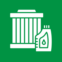 Trash can and detergent bottle icon.