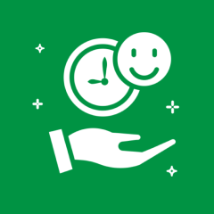Hand offering time and happiness icon.