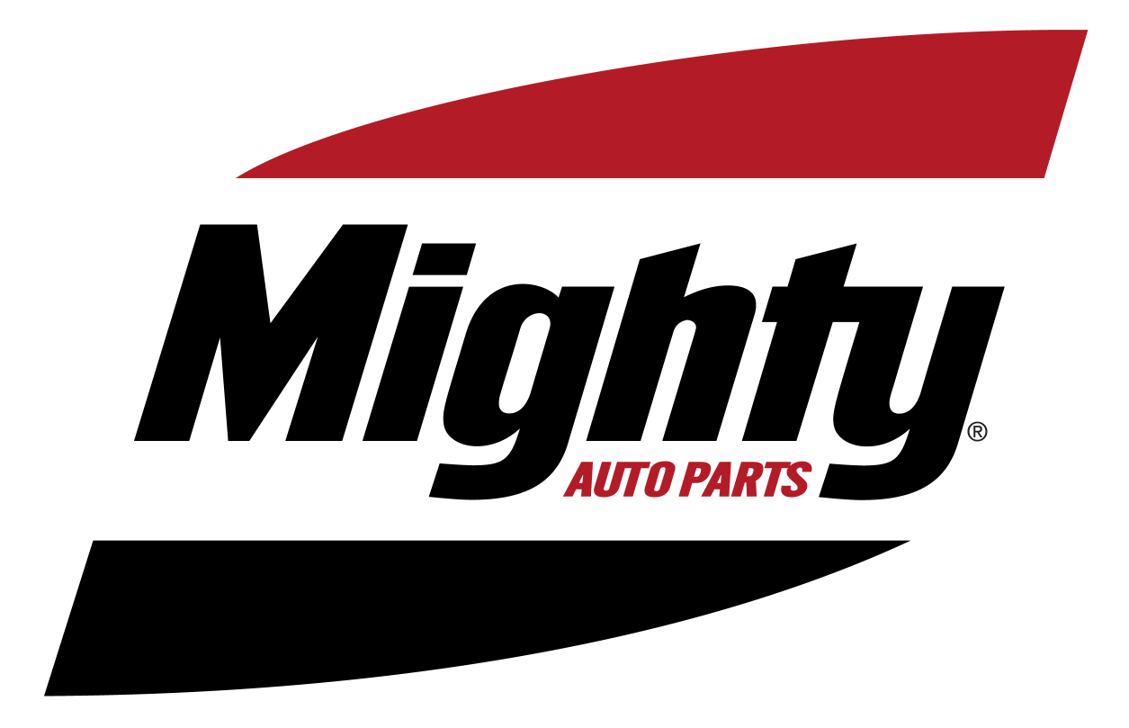 Mighty Auto Parts logo with red accent.