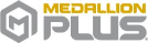 Medallion Plus logo with gray and yellow.